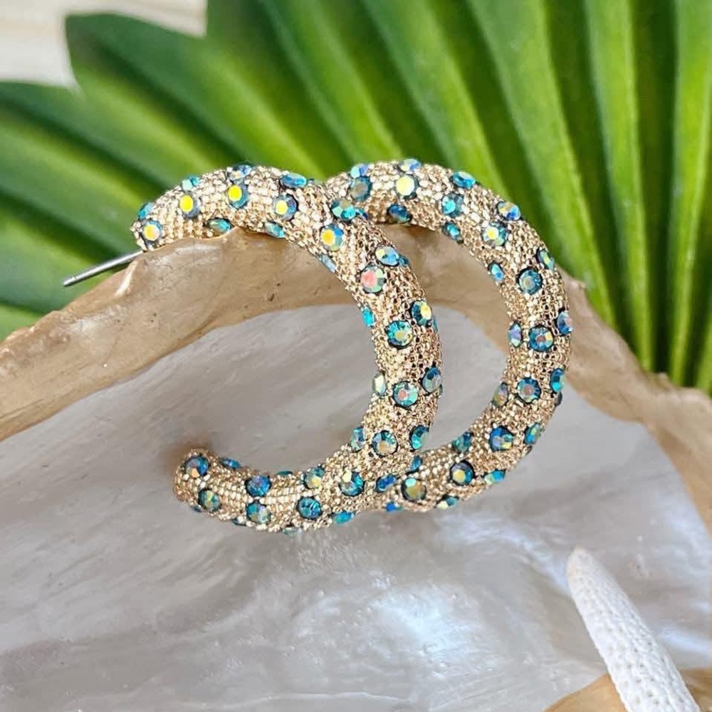 NWT Park Lane Jewelry "Isla" Blue Green Gold Hoop Earrings